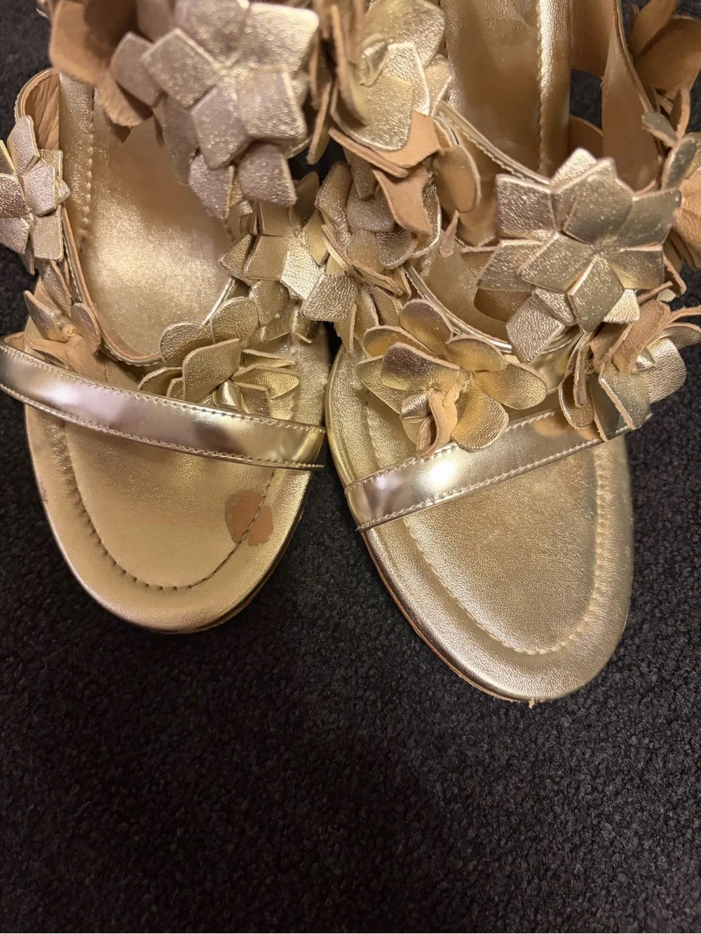Tory Burch Blossom Floral Metallic Sandals in Gold - Elegant Dress Heels